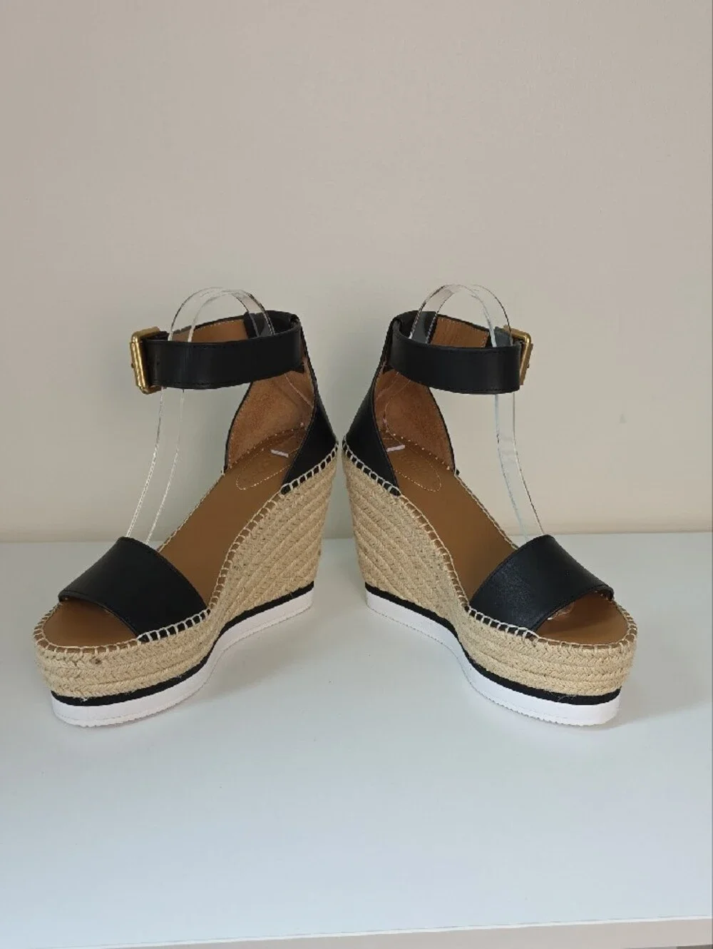 SeeBy Chloe Black Espadrille Wedge Sandals with Ankle Strap.  Size 38.  Dust Bag
